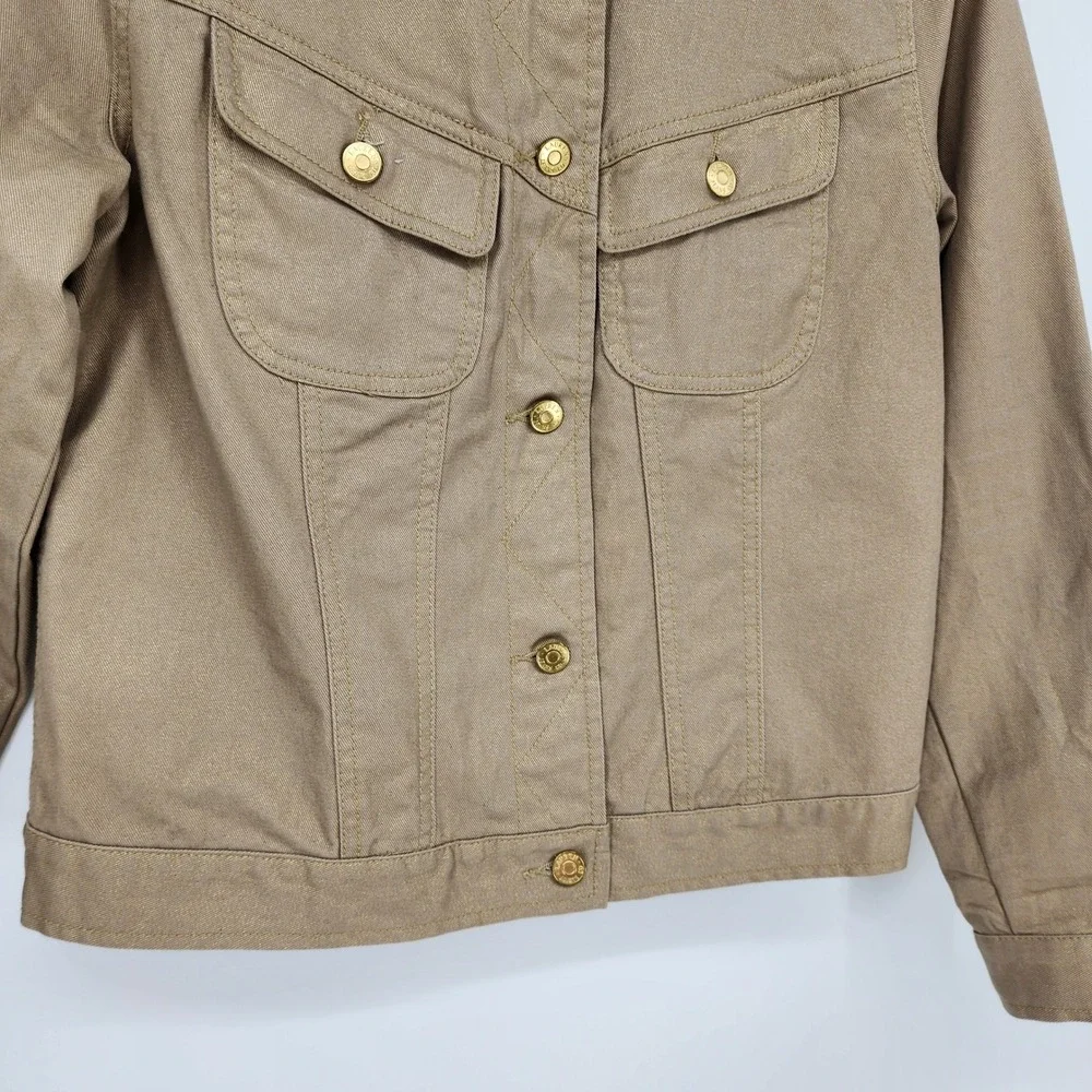 Ralph Lauren Metallic Denim Jacket Womens Size M Tan Gold Button Utility Stretch - Picture 6 of 10